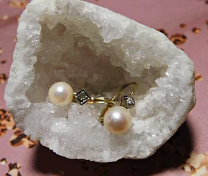 Damen Diamant Perl Ohrhänger 585 Gold 14 Karat superschön gebr. Nachlass Akoya - Bild 1 von 3