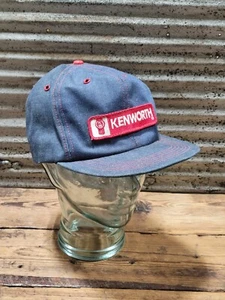 Vintage 80's Blue Denim Kenworth Trucking Snapback Trucker Hat Cap Patch Red - Picture 1 of 12