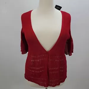 Cárdigan Lane Bryant Suéter Mujer 22/24 Rojo Un Botón Abierto Tejido Mangas Cortas - Imagen 1 de 11