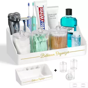 Bathroom Countertop Organizer, Toothbrush Holders for Bathroom with 3PCS Qtip Ho - Picture 1 of 12