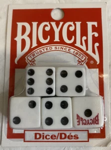 Card Night! Bicycle DICE 5 Count Set NEW 5/8” White W/ Black Dots NIP - Picture 1 of 2