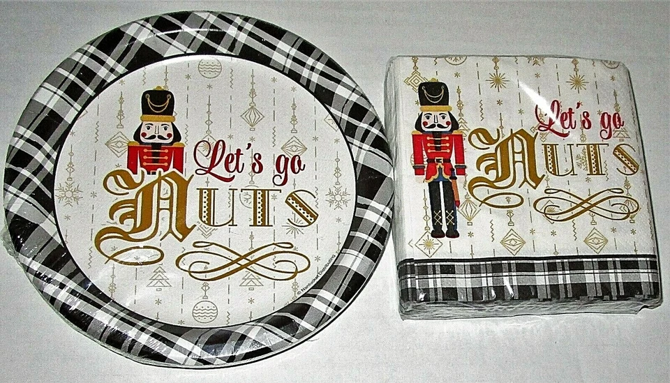CHRISTMAS Dessert Paper Plates & Napkins  LET'S GO NUTS - Image 1 of 1