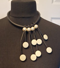 Stunning quirky choker pearl necklace with assymetric contrasting disc detail