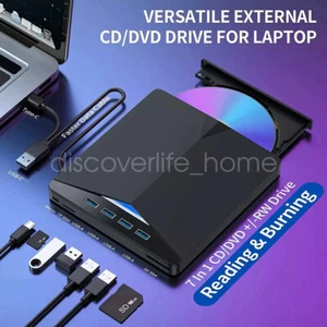 External CD DVD Drive Type C USB 3.0 Disc Player Burner Writer For Laptop PC Mac - Picture 1 of 20