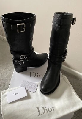 Botas bajas CHRISTIAN DIOR de cuero negro para motociclista Cannage TALLA 40 💯¡Auténticas con CAJA! Foto 1 de 4