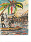 Watercolor Signed Barca and indigenous Fernando Poo Signed 1957