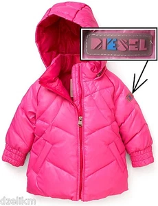 NWT Diesel Infant Girls Hooded Down Jacket in Pink Sizes 6 & 9 Months - Picture 1 of 17