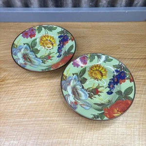 2 MacKenzie Childs Flower Market Green Enamel Breakfast Bowls 7.5" Retired - Picture 1 of 8