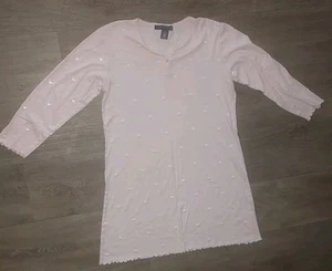 Charter Club Nightgown Medium 100% cotton knit Pink White Hearts Long Sleeves - Picture 1 of 7