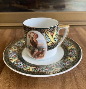 ROYAL VIENNA STYLE Beehive Mark Czechoslovakia DEMITASSE AND SAUCER Antique - Picture 1 of 12