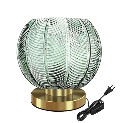 Gold Desk lamp Bedside Table Lamps Green Ribbed Glass Shade mid Century Moder... - Image 1 of 4