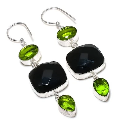 Orecchino gioiello in argento sterling 925 con pietra preziosa peridoto... - Immagine 1 di 4