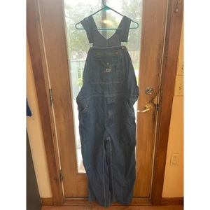 Liberty Overalls Denim Workwear Carpenter Bib Green Trim Pockets 44x30 - Picture 1 of 6