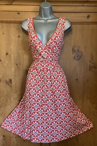 Boden Red Retro Print Jersey Summer Pockets Party Dress Quirky Spring 16 - Picture 1 of 5