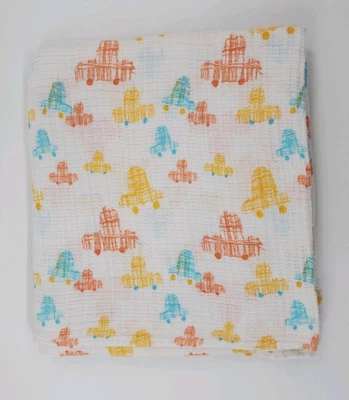 Муслиновое одеяло Aden + Anais Zutano Cars Sunday Drive синее желтое оранжевое B54 - Изображение 1 из 3