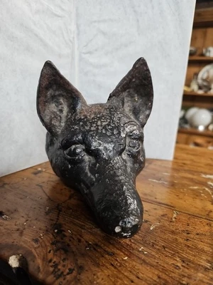 Antique Cast Iron Fox Mask Door Porter Original Door Stop - Image 1 of 4