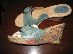 BORN, BOC,Sandals, Teal Leather,3" Wedge ,Buckle, Comfort,8M - Picture 1 of 8