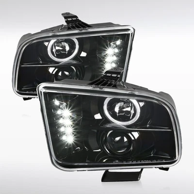Jet Black Fits 2005-2009 Ford Mustang Led Halo Projector Headlights Left+Right - Image 1 of 4