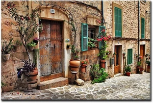 Quadro arte da parete toscana strade italiane del vecchio Mediterraneo tela arte da parete th - Foto 1 di 9