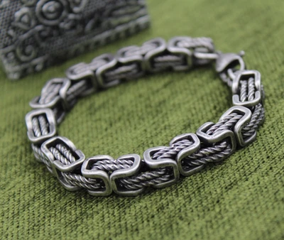 💪 Herren Armband Edelstahl Silber Antik Look 21 cm Vintage Kettenarmband Robust - Bild 1 von 4