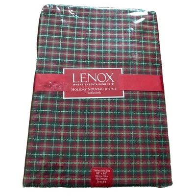 Lenox Tablecloth Holiday Dazzle Red Metallic Plaid 60" X 84" Oblong Fabric New - Image 1 of 4