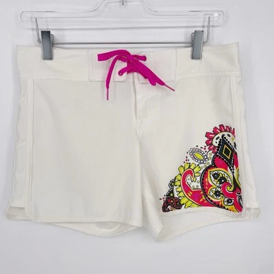 Athleta Womens White Zanzibar Pattern Board Shorts 405144 Size 4 Paisley Swim - Image 1 of 4