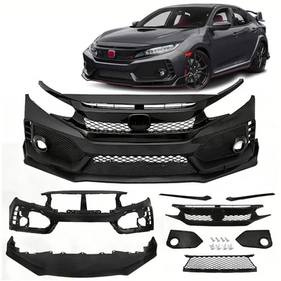 Front Fascia Bumper Cover for 2016-2021 Honda Civic Coupe Sedan Type R Style Set - Image 1 of 4