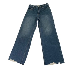 Pantalones de mezclilla FRAME High 'n Tight pierna ancha dobladillo crudo talla 26 azul algodón - Imagen 1 de 10