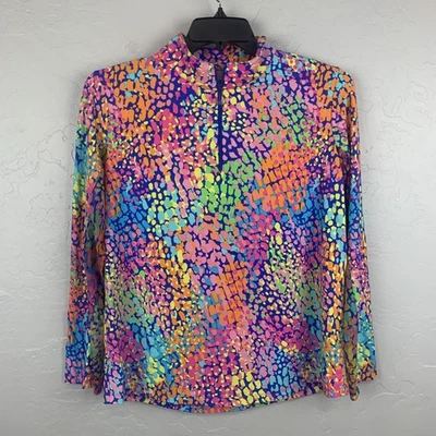 IBKUL 1/4 Zip Top Womens XL Multicolor UPF 50 Zip Mock Neck Golf - Image 1 of 4