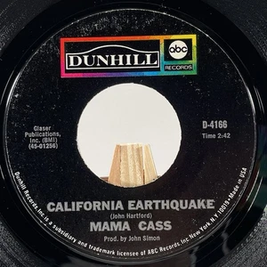 MAMA CASS ELLIOT 45 RPM CALIFORNIA EARTHQUAKE / TALKIN’ TO YOUR TOOTHBRUSH—NM - Picture 1 of 6