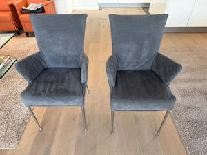 4 moderne gelbe & graue Esszimmerstühle Bezug mit Alcantara ähnlichem Material  - Bild 1 von 11