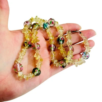 VTG Necklace Venetian Art Glass Murano Wedding cake peridot Beads sterling 20" - Image 1 of 4