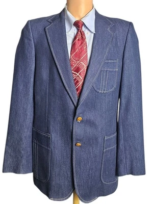 Blazer Denim De Colección The Gallery By Haggar Abrigo Deportivo Hombres 40L Retro Años 70 Denim Mod Foto 1 de 4