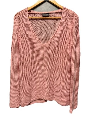 Wooden Ships V-Neck Cotton Blend Crochet Knit Sweater Pink Size M/L - Image 1 of 4