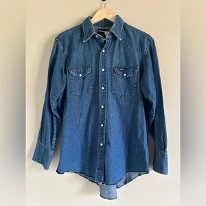 Camisa a Presión De Colección Años 90 Wrangler Denim Perla Azul Para Hombre X Cola Larga Grande Western Work - Imagen 1 de 6