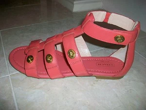 Coach Oleta Gladiator Drehverschluss Knöchel Sandalen flache Schuhe rosa Leder Größe 5 NEU 178 $ - Bild 1 von 3