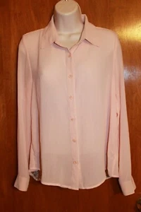 FOREVER 21 Small BUTTON-UP SHIRT (sheer light pink w/ lace back; long sleeves) - Picture 1 of 2