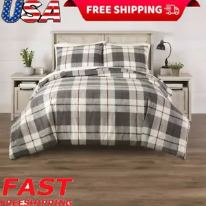Modern Plaid Comforter Bedding Set Full/Queen Size Soft 100% Cotton Guest Room - Picture 1 of 5