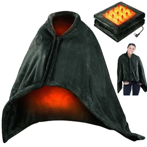 59*31in Electric Heated Blanket Heated Poncho Shawl Wrap Throw with Zipper - Picture 1 of 14