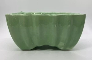 MCM Pottery Green Rectangle Planter Scalloped Ribbed Celadon Moss - Picture 1 of 10