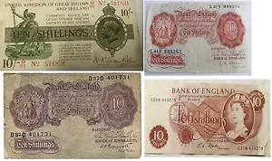  ENGLISH TEN SHILLING BANK NOTES SELECT YOUR NOTE AND CASHIER - Picture 1 of 8