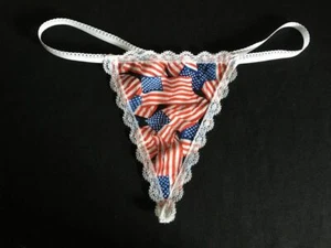 Womens USA AMERICAN FLAG Patriotic 4th of July String Thong Underwear - Picture 1 of 1