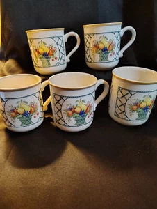5 Kaffeetassen Tassen Villeroy Boch Basket Germany Spalier Obst grünes Gitter - Bild 1 von 5