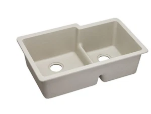 Elkay Quartz Classic 33"x20-1/2"x9-1/2" 60/40 Double Bowl Undermount Sink BISQUE - Picture 1 of 22