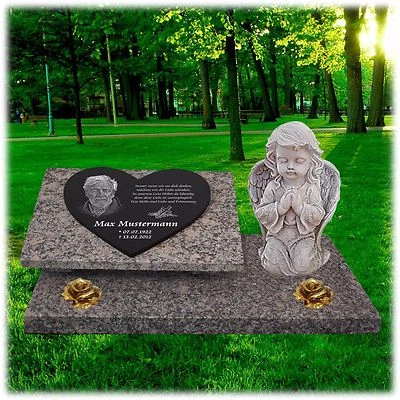 Granit Herz Grabstein GRABPLATTE Grabmal ► Foto + Text Gravur◄ 60x40 cm - gg63s