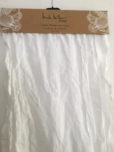 NEW Nicole Miller 16x90" long 100% Linen cloth White ruffle Table Runner - Picture 1 of 6
