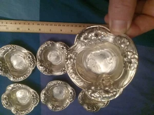6 antiguos Art Nouveau de plata de ley Whiting? Water Lillys 140g - Imagen 1 de 7