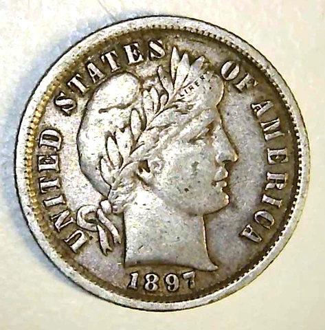 1897 US Barber Dime - Better Coin Tough Date   (TB73) Cover