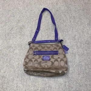 Coach Daisy Signature Shoulder Purse Bag Brown Purple 15” X 9” - Picture 1 of 9