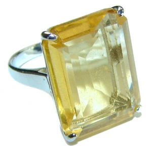Lemon Quartz Ring 27.8ct Sterling Silver Handcrafted size: 7 Emerald Cut - Picture 1 of 4